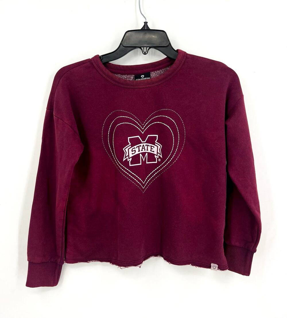 COLOSSEUM Girls Mississippi State Crop Crewneck Sweatshirt Small Maroon Red NWT